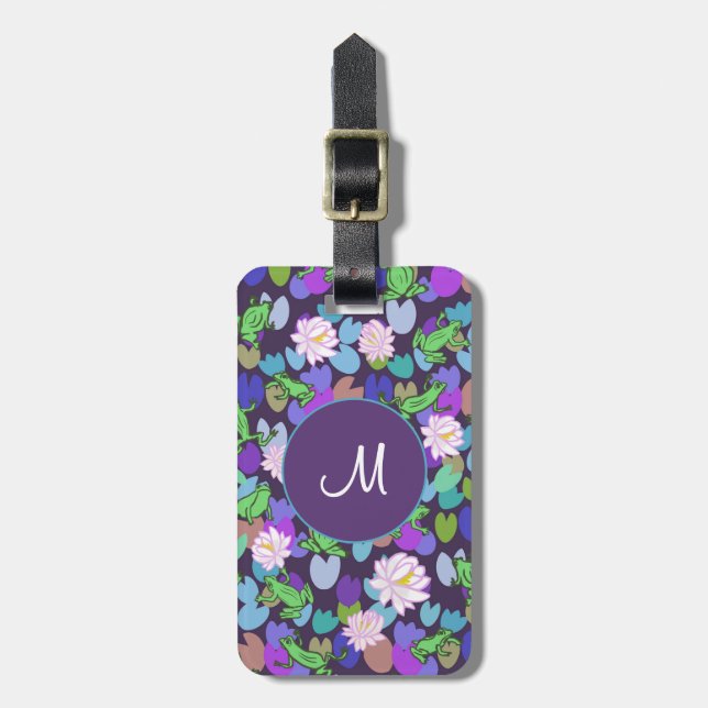 Blue and Green Frogs Custom Monogram Luggage Tag (Front Vertical)