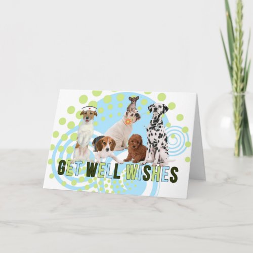 Blue and Green Funny Pack of Dogs Get Well Card