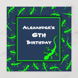 Blue and Green Gecko Lizards Theme Birthday Party Invitation