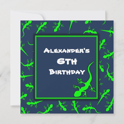 Blue and Green Gecko Lizards Theme Birthday Party Invitation