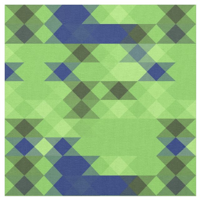 blue and green geometric pattern fabric (Close Up)