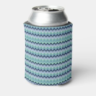 Blue And Green Geometric Retro Pattern Can Cooler