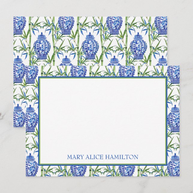 Blue and Green Ginger Jars and Bamboo Enclosure Card (Front/Back)