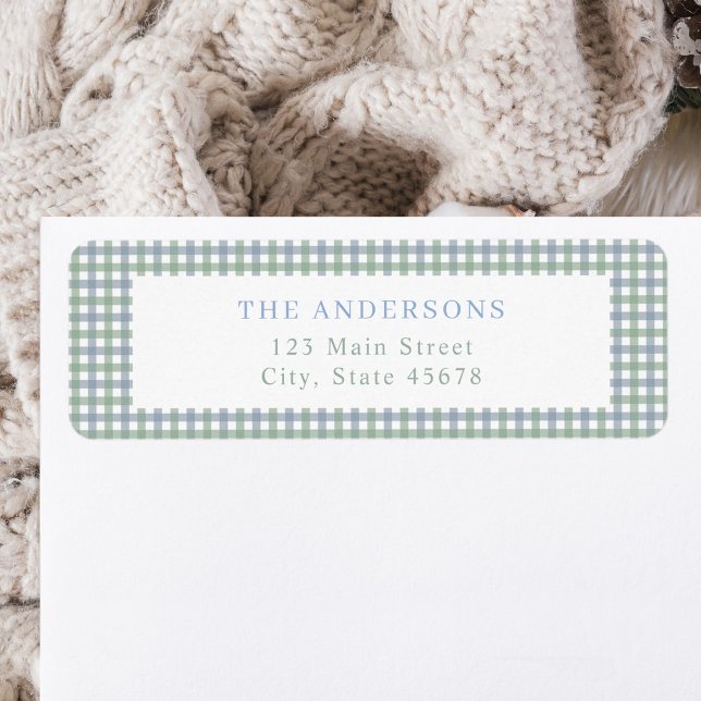 Blue and Green Gingham Return Address Label (Creator Uploaded)
