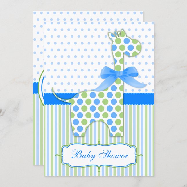 Blue and Green Giraffe Baby Shower Invitation (Front/Back)