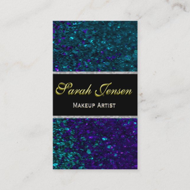Blue and Green Glitter Business Card (Front)