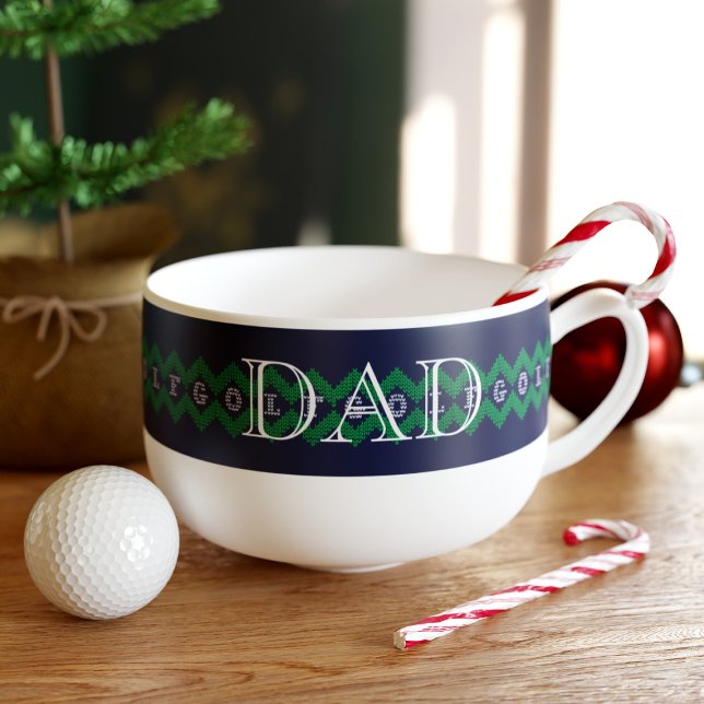 Blue and Green Golf Dad Name Festive Soup Mug (If your dad loves golf and soup, this is the soup mug just for him)