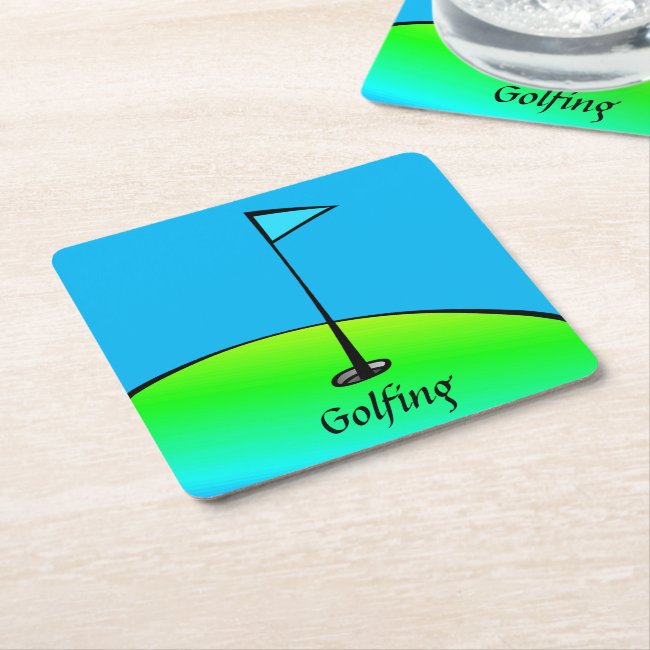 Blue and Green Golfing Sturdy Paper Coasters