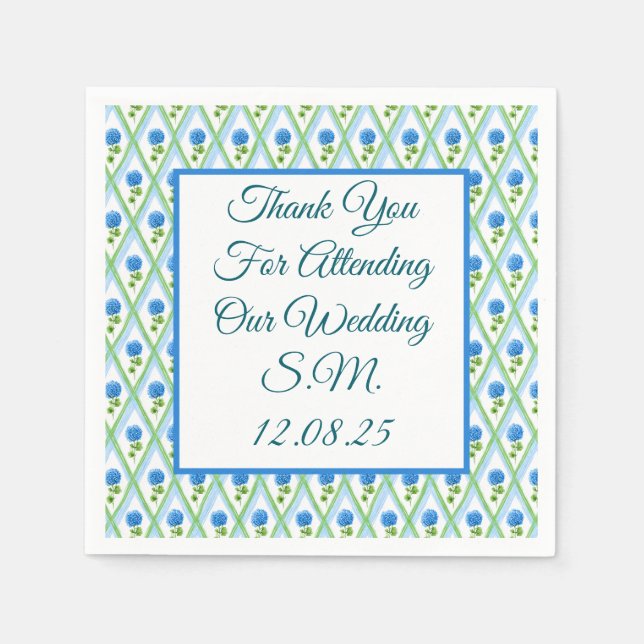 Blue and Green Grandmillenial Hydrangea Ditsy  Napkins (Front)