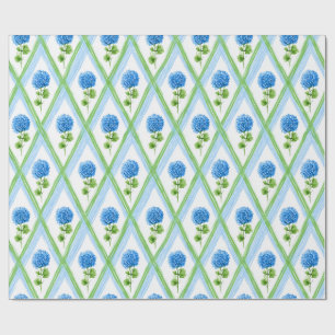 Blue and Green Grandmillenial Hydrangea Ditsy Wrapping Paper