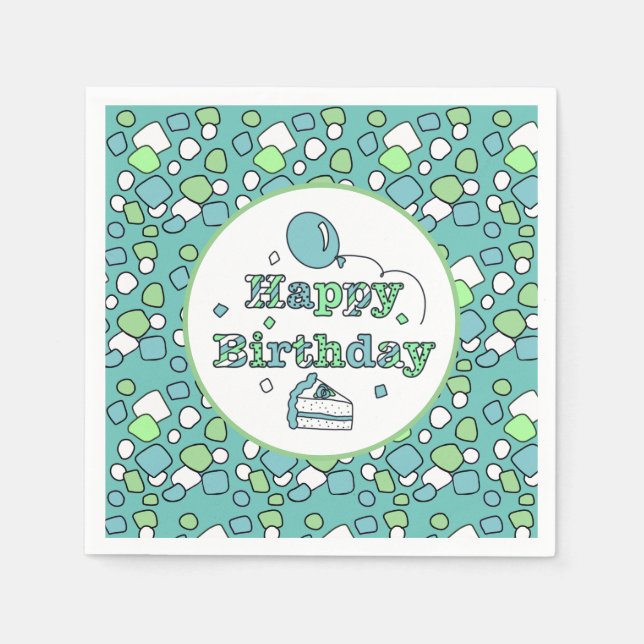 Blue and Green Happy Birthday  Napkins (Front)