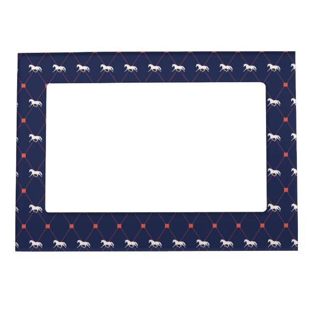 Blue and Green Harleqiun Trotting Horse Pattern Magnetic Picture Frame (Front)