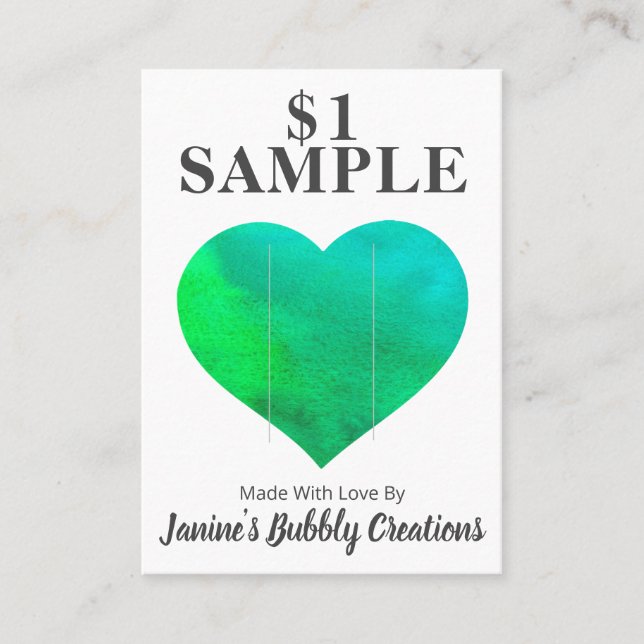 Blue And Green Heart Soap Sample Display Card (Front)