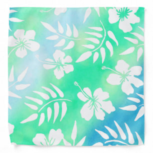 Blue and Green Hibiscus Tropical Aloha Floral Bandana