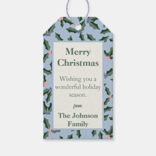 Blue and Green Holly Holiday Gift Tags