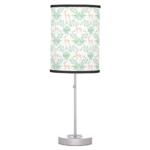 Blue and Green Holly Trellis with Deer Table Lamp