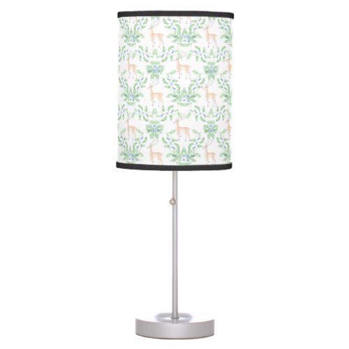 Blue and Green Holly Trellis with Deer Table Lamp