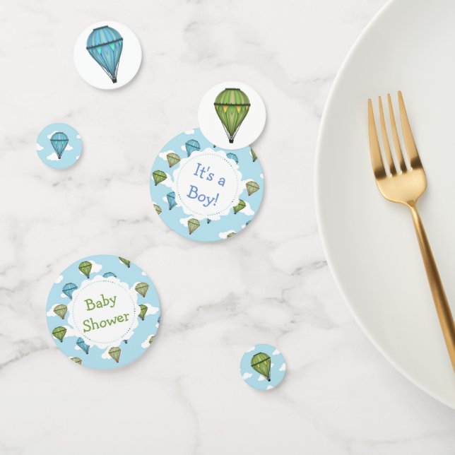 Blue and Green Hot Air Balloon Baby Shower Confetti (Group)