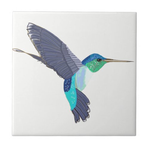 Blue and Green Humming Bird Ceramic Tile