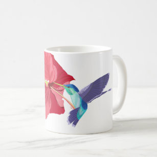 Blue and Green Hummingbird and Red Hibiscus   Coffee Mug