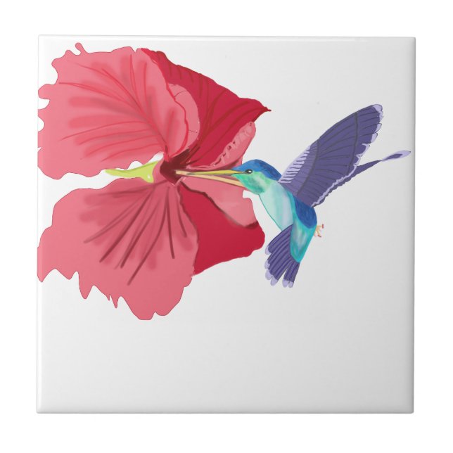 Blue and Green Hummingbird Ceramic Tile (Front)