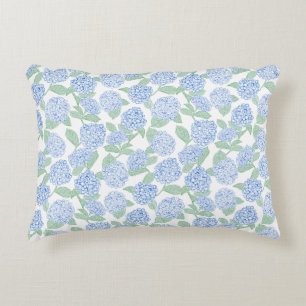 Blue and Green Hydrangea Floral Accent Pillow