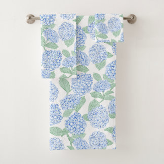 Blue and Green Hydrangea Floral Bath Towel Set