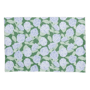 Blue and Green Hydrangea Floral Pillow Case