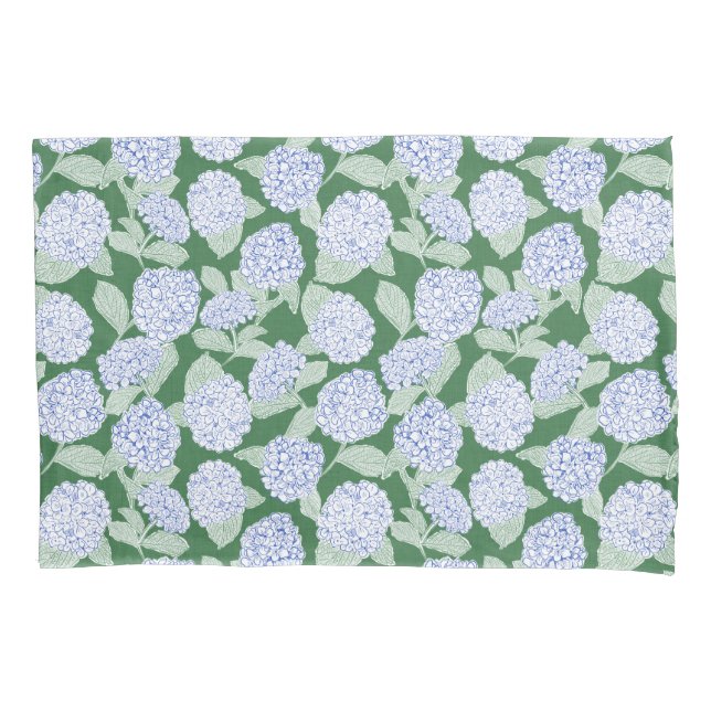 Blue and Green Hydrangea Floral Pillow Case (Front)