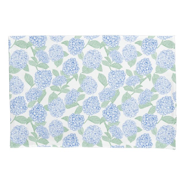 Blue and Green Hydrangea Floral Pillow Case (Front)