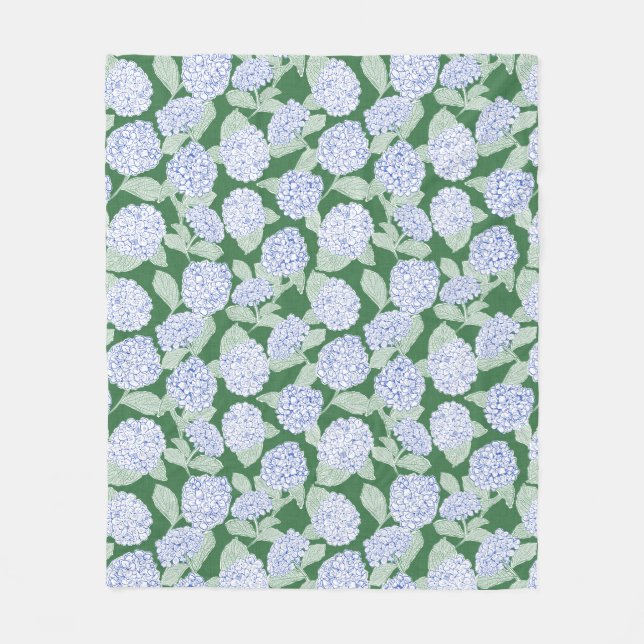 Blue and Green Hydrangea Floral Throw Blanket (Front)