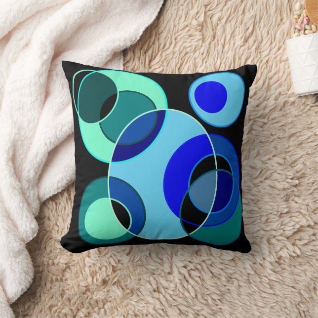 Blue and green intersecting circles design throw pillow (Blanket)