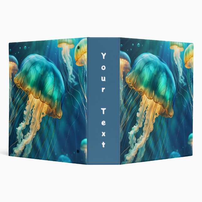 Blue and Green Jellyfish 3 Ring Binder (Background)
