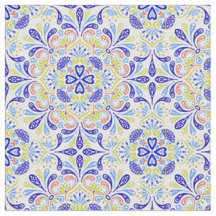 Blue and green kaleidoscope pattern fabric