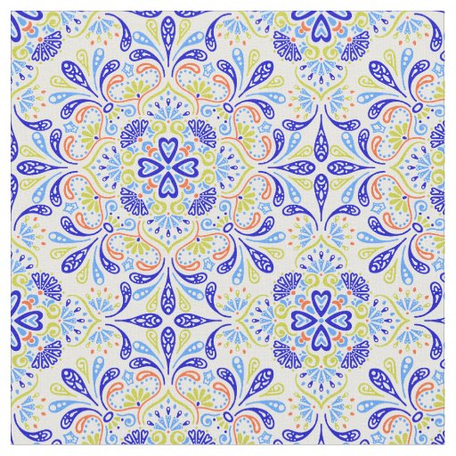 Blue and green kaleidoscope pattern fabric
