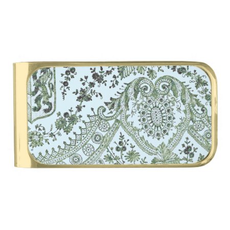 Blue And Green Lace Gold Finish Money Clip