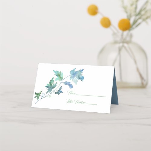 Blue and Green Leaf Stem Name Place Card