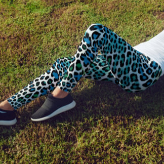 Blue and Green Leopard Pattern Regins High West Ca Leggings