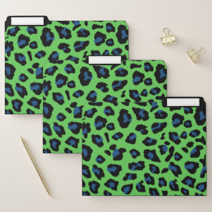 Blue and Green Leopard Print File Folder