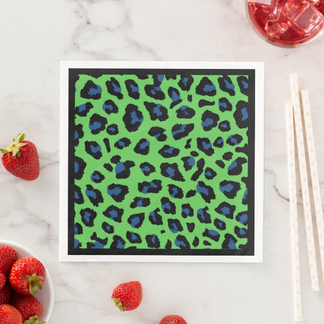 Blue and Green Leopard Print  Paper Dinner Napkins (Insitu)
