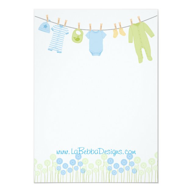 Blue And Green Little Clothes Baby Sprinkle Invitation