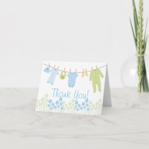 Blue and Green Little Clothes Baby Sprinkle Thank Thank You Card