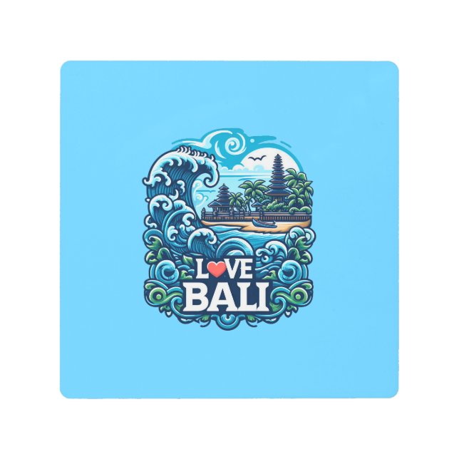 Blue and Green Love Bali Metal Wall Art (Front)