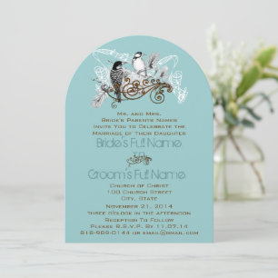 Blue and Green Love Bird Barn Wedding Invitation