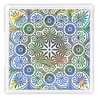 Blue and Green Mandala Acrylic Tray
