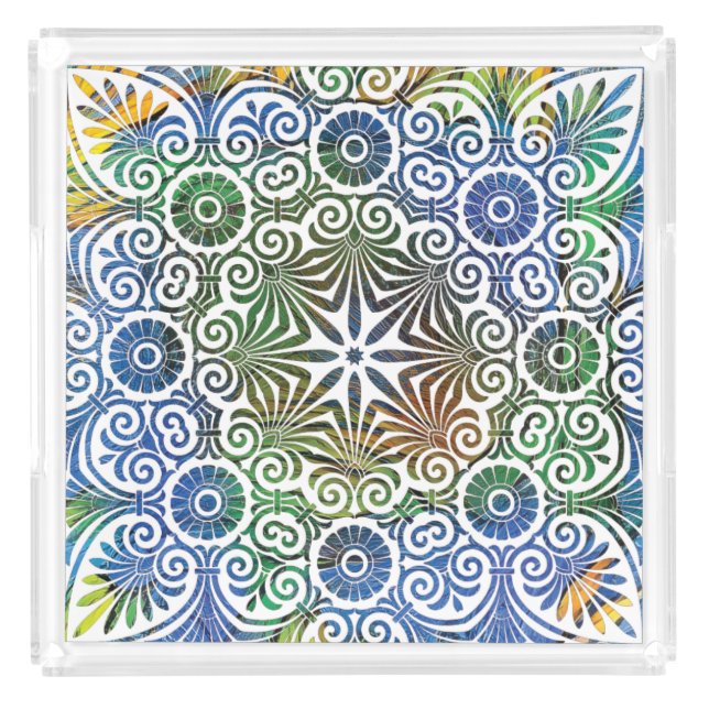 Blue and Green Mandala Acrylic Tray (Front)