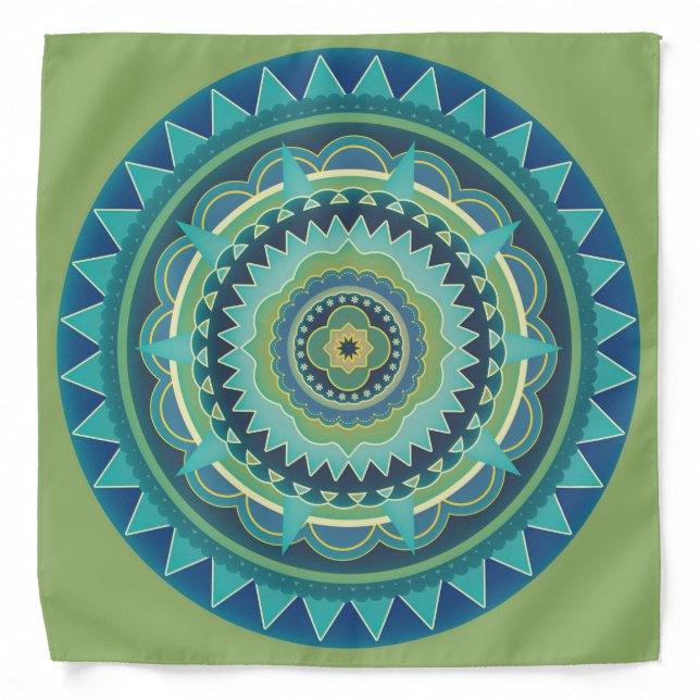 Blue And Green Mandala Bandana (Front)
