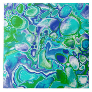 Blue and Green Marble Fluid Art Abstract Ceramic Tile