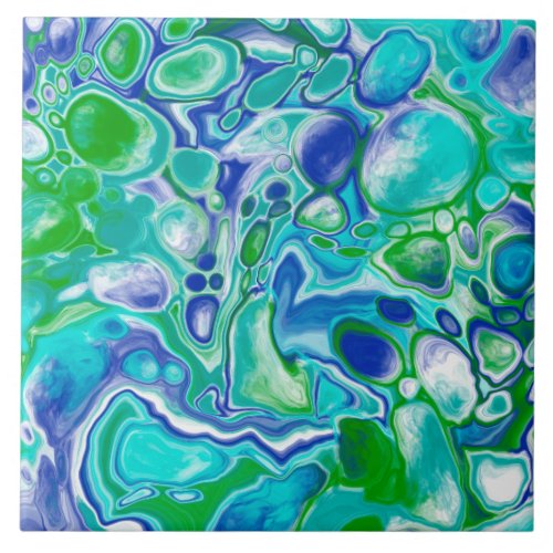 Blue and Green Marble Fluid Art Abstract    Ceramic Tile