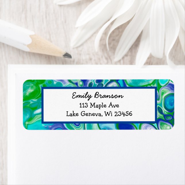 Blue and Green Marble Fluid Art Abstract  Label (Insitu)